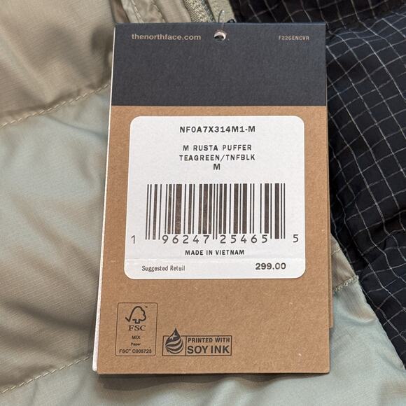 The North Face Rusta Puffer Jacket Mens Medium Tea Green Black Winter Coat NWT - Picture 14 of 16